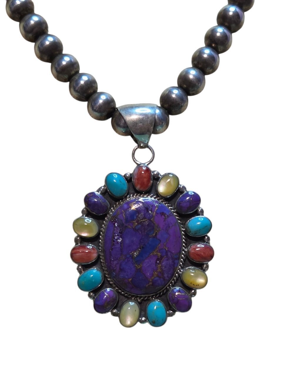 925 Sterling Silver Multi-Stone Mosaic Inlay Pendant